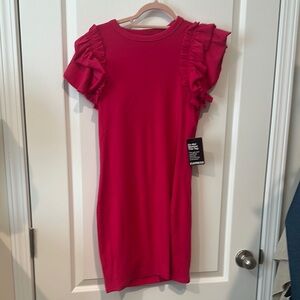 Express Vibrant Red Dress with Ruffle Sleeves